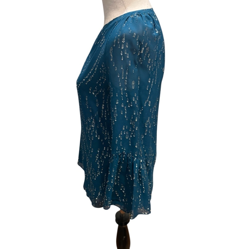 Lilly Pulitzer Matilda Silk Chiffon Blouse Teal Blue Top w/Silver Accents Sz: XS - Picture 3 of 16